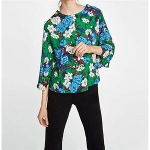 Zara Floral Kimono Sleeve Blouse XS